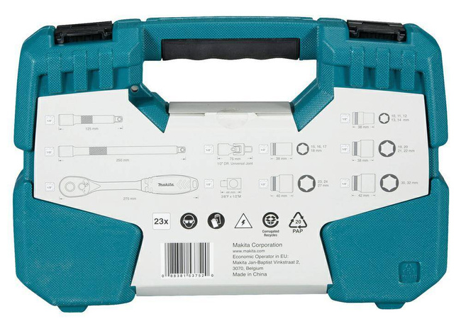 MAKITA ZESTAW NASADEK+KLUCZ 1/2"  Z GRZECH. 23szt.